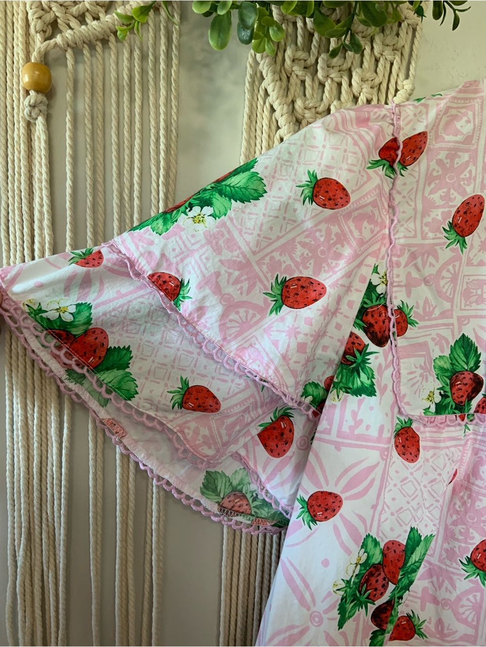 PEACH LOVE CALIFORNIA Berry Bliss Pink Cotton Strawberry Dress Size Medium - Picture 5 of 11